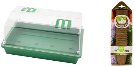 Meuwissen Kweekbak/kweekkast met deksel inclusief 24x houtvezel kweekpotjes 18 x 38 x 24 cm