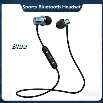 Meuyag Magnetische Draadloze Bluetooth Oortelefoon Stereo Oorhaakje Waterdichte Sport Muziek Hoofdtelefoon Met Microfoon Voor Alle Smartphones blauw
