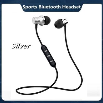 Meuyag Magnetische Draadloze Bluetooth Oortelefoon Stereo Oorhaakje Waterdichte Sport Muziek Hoofdtelefoon Met Microfoon Voor Alle Smartphones zilver