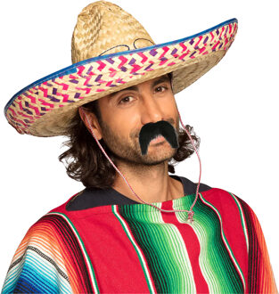 Mexicaan verkleed set - Mexicaanse sombrero hoed met plaksnor - gekleurd - heren - carnaval