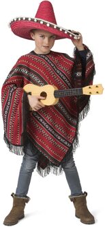 Mexicaanse Poncho Rood/Zwart Miguel Kind