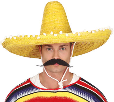 Mexicaanse Sombrero hoed voor heren - carnaval/verkleed accessoires - geel - met ornamenten