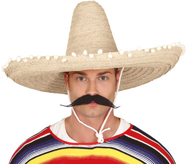 Mexicaanse Sombrero hoed voor heren - carnaval/verkleed accessoires - naturel - met ornamenten