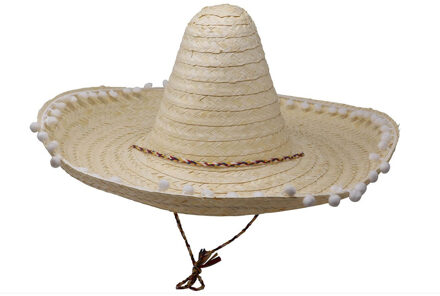 Mexicaanse Sombrero hoed voor heren - carnaval/verkleed accessoires - naturel - met ornamenten