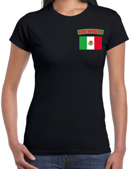 Mexico landen shirt met vlag zwart voor dames - borst bedrukking 2XL