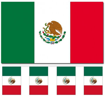 Mexico versiering/feestartikelen set - vlag 90 x 150 cm - vlaggenlijn van 300 cm - landen