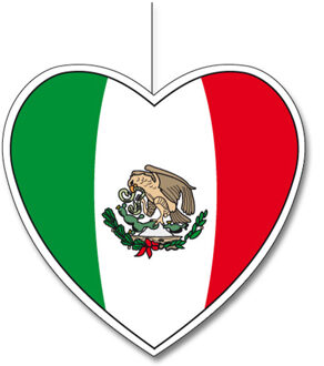 Mexico vlag hangdecoratie hartjes vorm karton 14 cm