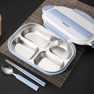 MeyJig Lunchbox 304 Roestvrijstalen 4 Grids Water Injectie Isolatie Draagbare LunchBox Voor Kinderen Picknick Kantoormedewerker School blauw