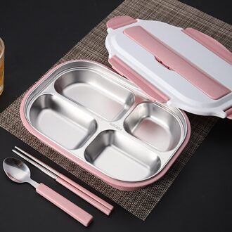 MeyJig Lunchbox 304 Roestvrijstalen 4 Grids Water Injectie Isolatie Draagbare LunchBox Voor Kinderen Picknick Kantoormedewerker School roze