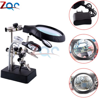 MG16129-C Soldering Tool Magnifier 5 LED Dual Clamp Solder Iron Stand Holder Welding Station EU Plug Adapter AC 110-240V 50/60Hz