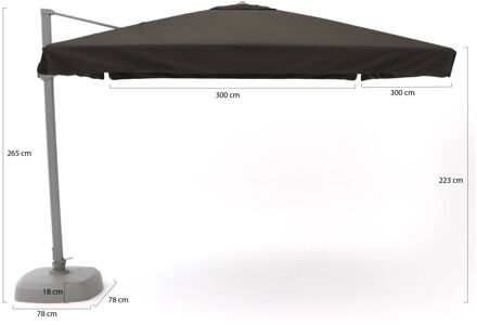 Miami zweefparasol 300x300cm - Laagste prijsgarantie! Zwart