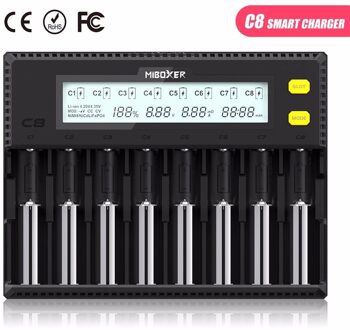 MiBOXER C8 18650 Batterij Lader LCD Display 1.5A voor Li-Ion LiFePO4 Mh Ni-Cd AA 21700 20700 26650 18350 17670 RCR123 18700 UK plug