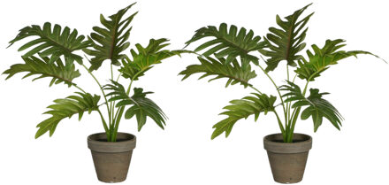 Mica Decoration kunstplant Philodendron - 2x - groen - H30 en D27 cm - Kamerplant - Kunstplanten