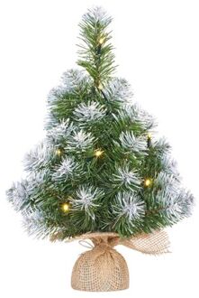 Mica Decorations 1x Mini kunst kerstboom met 10 LED lampjes en sneeuw 45 cm - Kunstkerstboom Groen