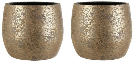 Mica Decorations 2x Bloempot Clemente goud voor binnen 33,5 x 32 cm - Plantenpotten Goudkleurig