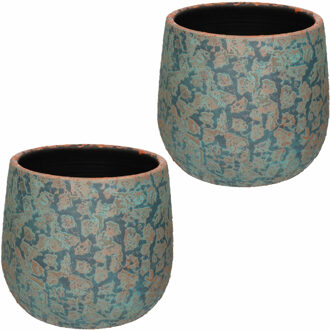 Mica Decorations 2x Bloempot keramiek voor kamerplant koper 25 x 32 cm - Plantenpotten Bruin