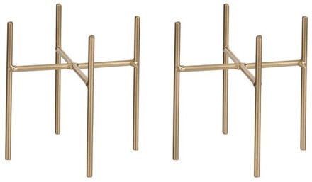 Mica Decorations 2x - bloempot plantenpot standaard / verhoger - goud - B14 x H13.5 cm - metaal