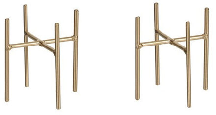 Mica Decorations 2x - bloempot plantenpot standaard / verhoger - goud - B8.5 x H9 cm - metaal