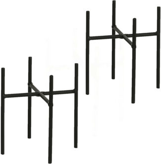 Mica Decorations 2x - bloempot plantenpot standaard / verhoger - zwart - B11.5 x H12.5 cm - metaal