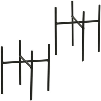 Mica Decorations 2x - bloempot plantenpot standaard / verhoger - zwart - B14 x H13.5 cm - metaal