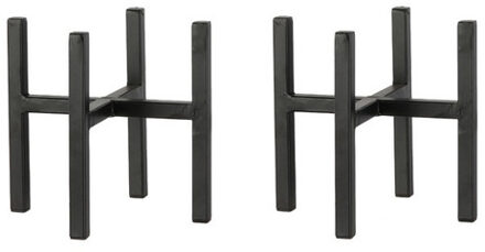 Mica Decorations 2x - bloempot plantenpot standaard / verhoger - zwart - B14 x H16 cm - metaal