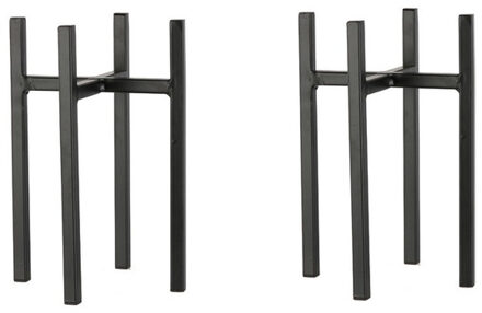 Mica Decorations 2x - bloempot plantenpot standaard / verhoger - zwart - B14 x H25 cm - metaal