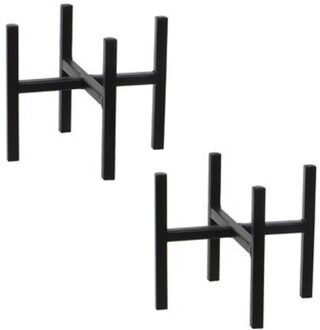 Mica Decorations 2x - bloempot plantenpot standaard / verhoger - zwart - B16 x H16 cm - metaal