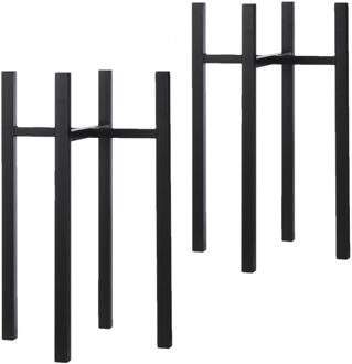 Mica Decorations 2x - bloempot plantenpot standaard / verhoger - zwart - B34 x H71 cm - metaal