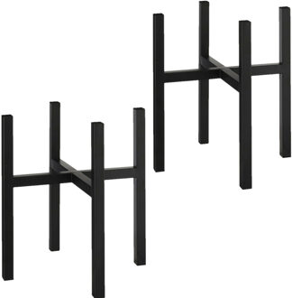 Mica Decorations 2x - bloempot plantenpot standaard / verhoger - zwart - B37.5 x H39.5 cm - metaal