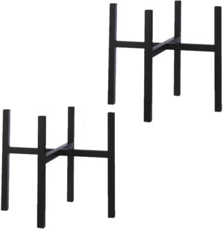 Mica Decorations 2x - bloempot plantenpot standaard / verhoger - zwart - B46 x H40 cm - metaal