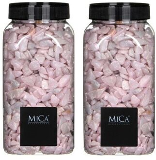 Mica Decorations 2x Decoratie/hobby steentjes roze 650 ml - Home Deco - Woonaccessoires - Decoratie materialen