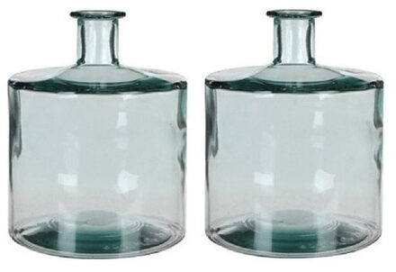 Mica Decorations 2x Fles vaas Guan 21 x 26 cm transparant gerecycled glas - Vazen