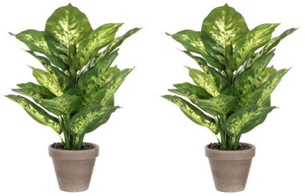 Mica Decorations 2x Groene Dieffenbachia Kunstplanten 40 Cm In Pot - Kunstplanten/nepplanten