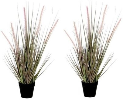 Mica Decorations 2x groene Dogtail siergras kunstplanten 53 cm met zwarte pot - Kunstplanten