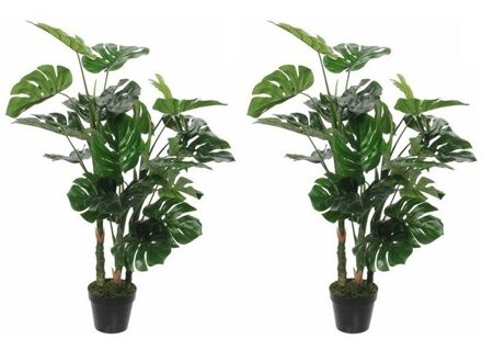Mica Decorations 2x Groene Monstera/gatenplant kunstplant 100 cm in zwarte pot