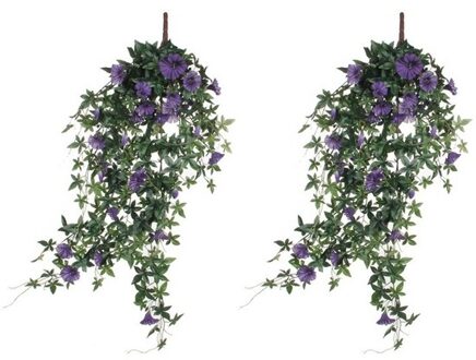 Mica Decorations 2x Groene Petunia Paarse Bloemen Kunstplanten 80 Cm - Kunstplanten