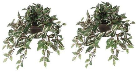 Mica Decorations 2x Groene Tradescantia/vaderplant Kunstplanten 45 Cm Met Hangpot - Kunstplanten