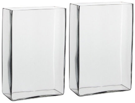 Mica Decorations 2x Hoge glazen vaas transparant glas rechthoekig 20 x 10 x 30 cm - Vazen