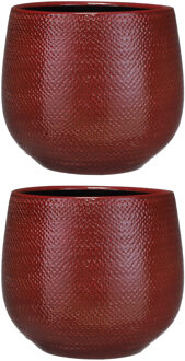 Mica Decorations 2x mica decorations bloempot - rood- ribbel - keramiek - 25 x 20 cm