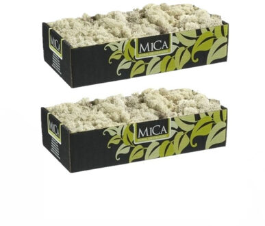 Mica Decorations 2x pakjes decoratie/hobby mos naturel/wit 500 gram - Decoratie materialen bloemstukjes