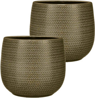 Mica Decorations 2x - plantenpot/bloempot - keramiek aardewerk - bruin - 20 x 25 cm - Plantenpotten