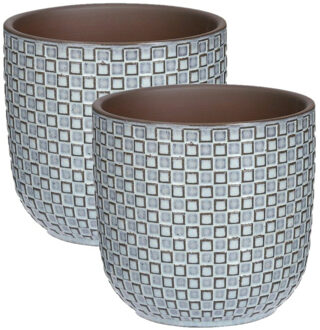 Mica Decorations 2x - Plantenpot - Keramiek blauw - 13,5 x 13 cm