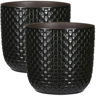 Mica Decorations 2x - Plantenpot - Keramiek zwart - 19 x 17,5 cm