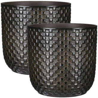 Mica Decorations 2x - Plantenpot - Keramiek zwart - 21,5 x 20,5 cm