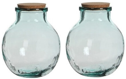 Mica Decorations 2x Ronde vaas Olly 21 x 25 transparant gerecycled glas met kurk