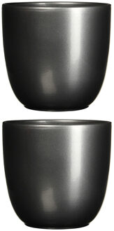 Mica Decorations 2x stuks bloempot antraciet grijs keramiek voor kamerplant H14 x D14.5 cm