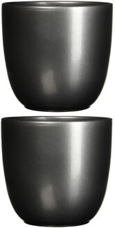 Mica Decorations 2x stuks bloempot antraciet grijs keramiek voor kamerplant H20 x D22.5 cm - Plantenpotten