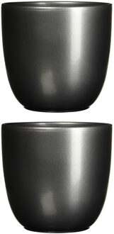 Mica Decorations 2x stuks bloempot antraciet grijs keramiek voor kamerplant H28.5 x D31 cm