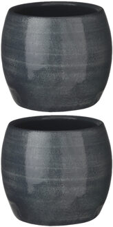 Mica Decorations 2x stuks bloempot in het glanzend donkerblauw keramiek voor kamerplant H14 x D16 cm
