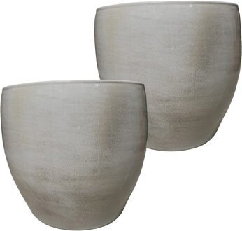Mica Decorations 2x stuks bloempot in het lichtgrijs stone keramiek voor kamerplant H26 x D28 cm - Plantenpotten